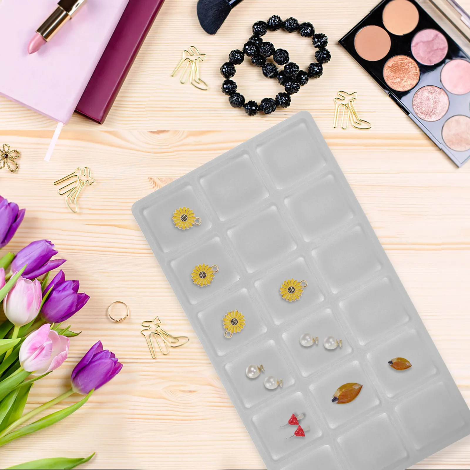 

Jewelry Organizer Tray with Soft Protective Surface for Earrings Rings Necklaces Bracelets Brooch Display Storage Drawer Dresser