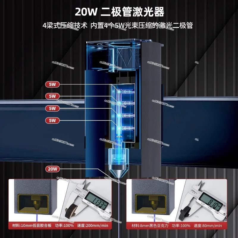 Laser Head Engraving Machine, High Power, Semiconductor Diode, Blue and Purple Laser Module, Engraving Cutting and Marking, 20W