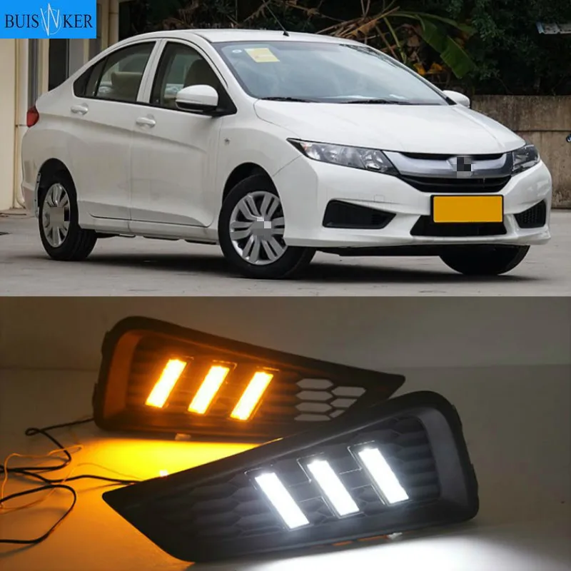 

1 Set DRL Daytime Running Lights Daylight 12V ABS Fog Lamp Cover With Turn Yellow Signal Light For Honda City 2015 2016