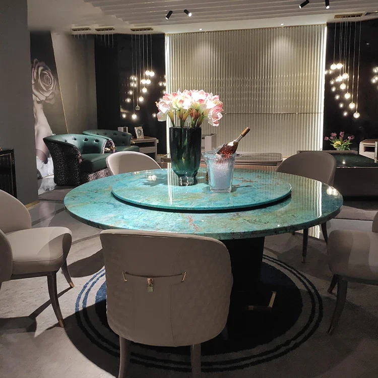 Modern Luxury Dining Table Hardware Base Family Marble Countertop Round Rotating Dining Table