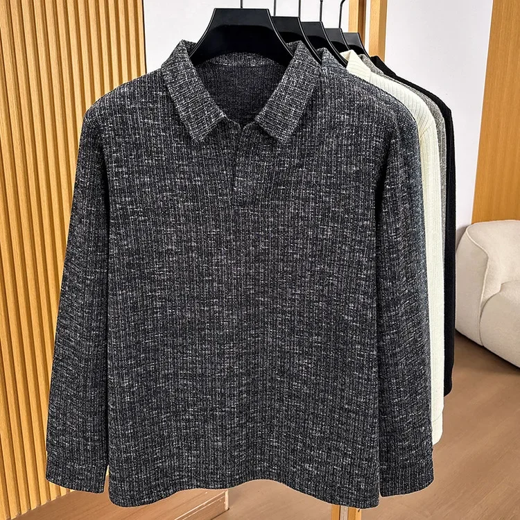 Autumn Winter Mens Turn Collar Knit Tops Soft Stretch Weave Material Half Placket Design Daily Social Wear Knitwear