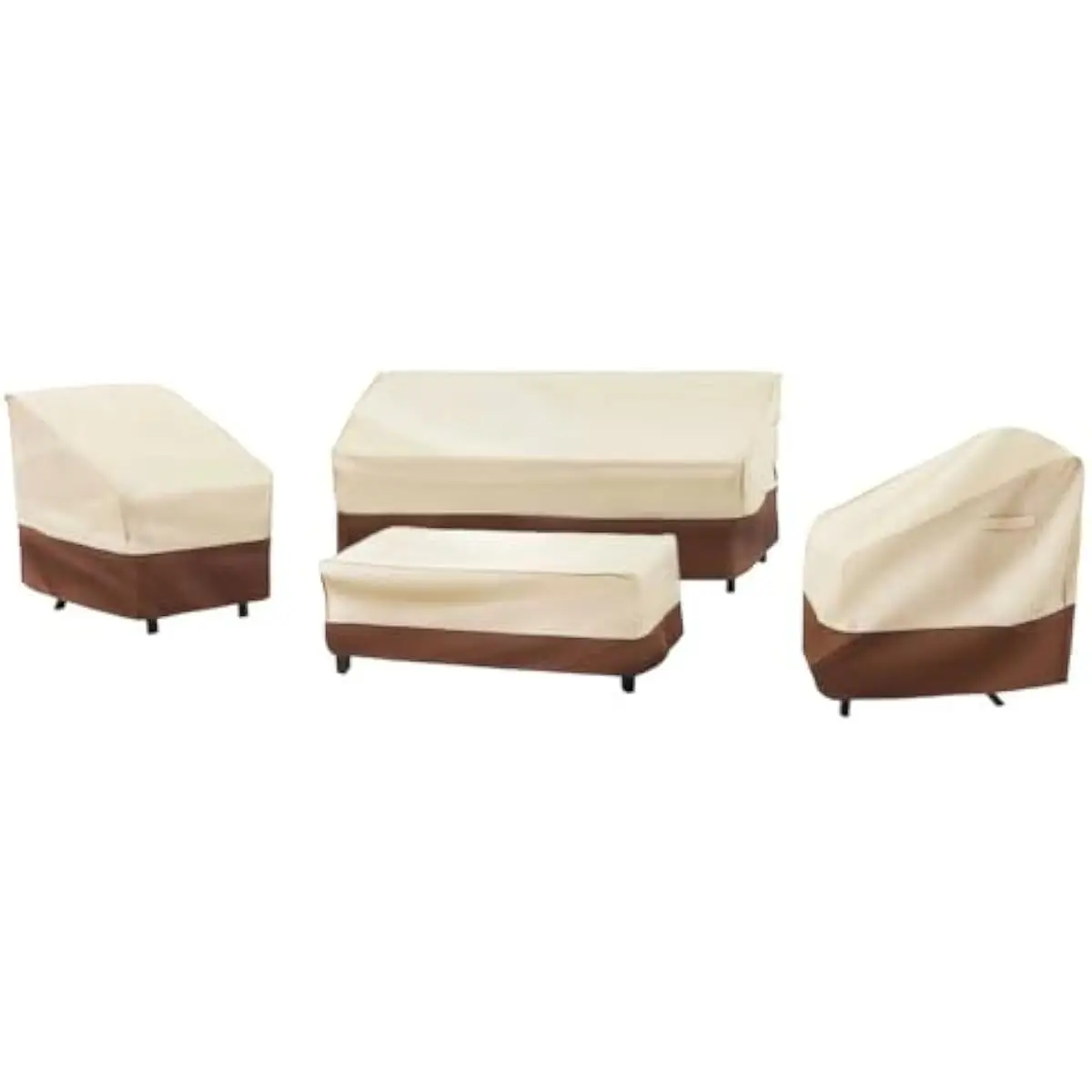 Waterproof 4-Piece Outdoor Patio Furniture Cover Set in Beige Featuring 600D Oxford Fabric Elastic Hem Cord Adjustable Toggle Bu