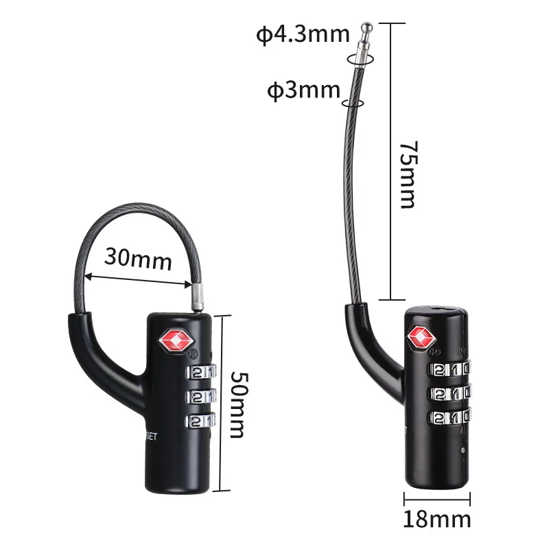 Anti-Theft TSA Customs Lock Waterproof Smart Combination Locks Portable Padlock with Steel Cable Customs Code Lock Small Padlock