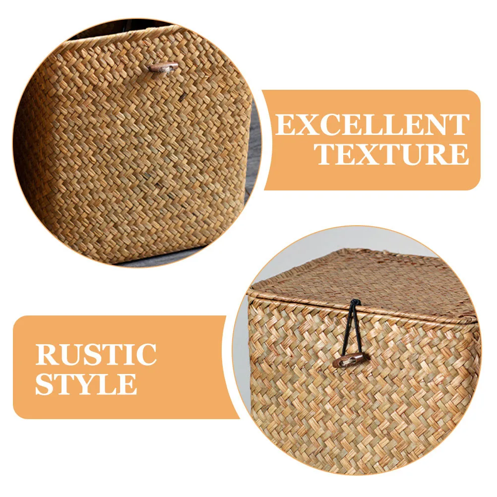 

Storage Box Woven Basket Pastoral Style Lidded Living Room Storage Container Multipurpose Organizer Woven Basket