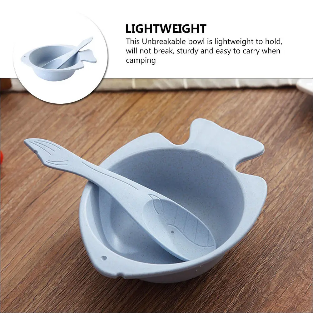 

1Set Children Fish Shaped Unbreakable Bowl Spoon Set Large Mouth Stackable Wheat Straw Cereal Soup Salad Serving Bowls for Home