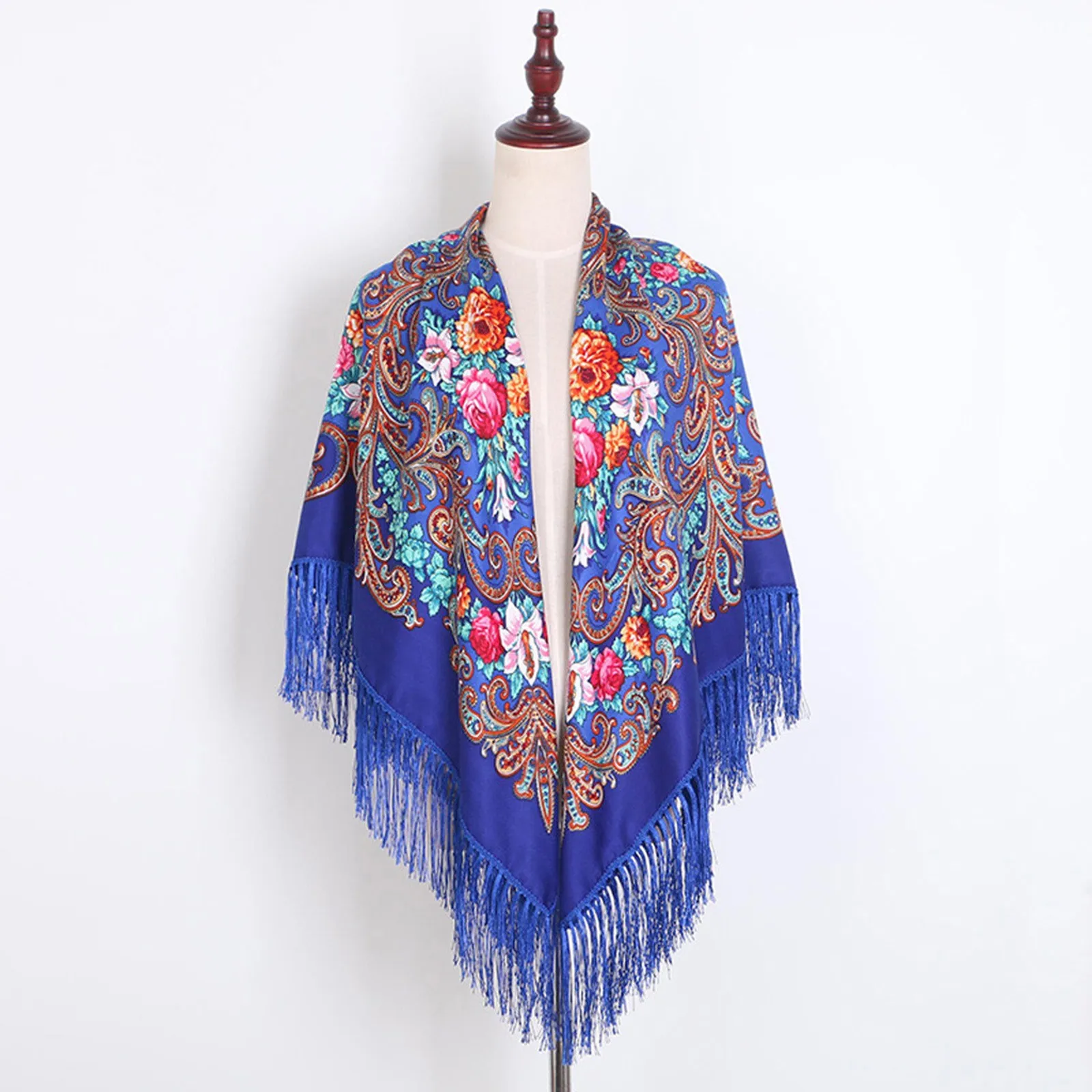 Ladies Muslim Ethnic Style Printing Tassel Square Scarf Wrap Shawl Autumn And Winter Warm Soft Comfortable Scarf Travel Scarves