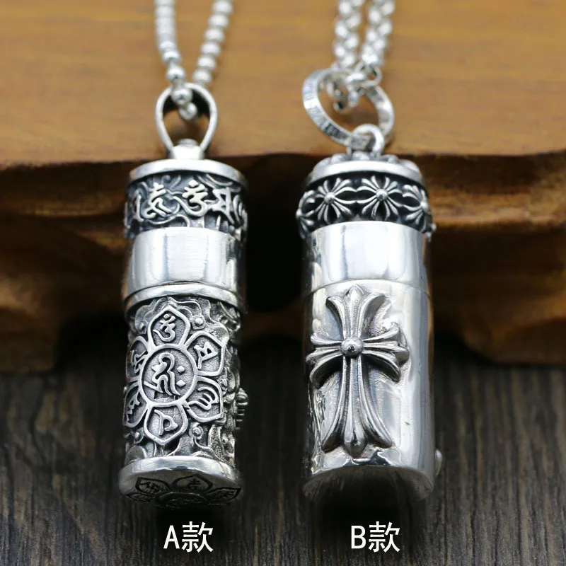 

S925 Sterling Silver Retro Old Six Character Truth Pendant Thai Silver Creative Diamond Pestle Retro Fashion Pendant for Men