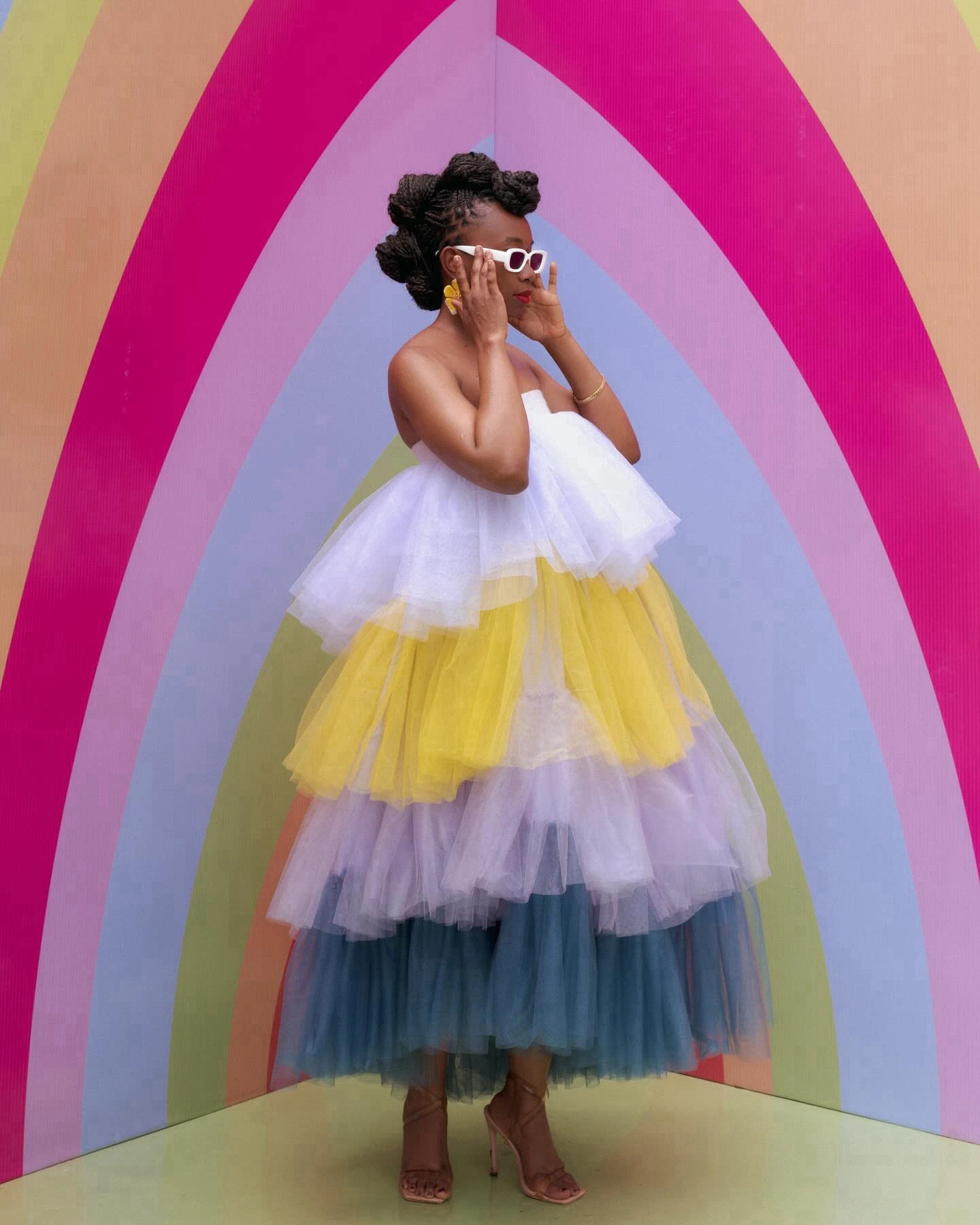 Bonito mix-colorido em camadas tutu vestido feito sob encomenda cintura elástica em camadas babados tule vestidos femininos multi-cores festa de aniversário d