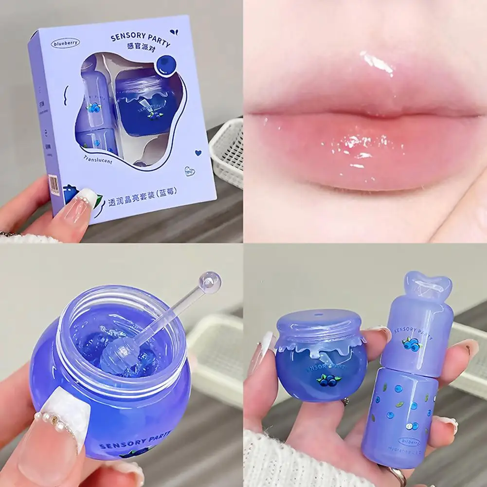 نكهة الفاكهة قناع النوم الشفاه ومجموعة زيت الشفاه المرطبة هلام ترطيب ملمع الماء المغذي إزالة الجلد الميت بلسم الشفاه