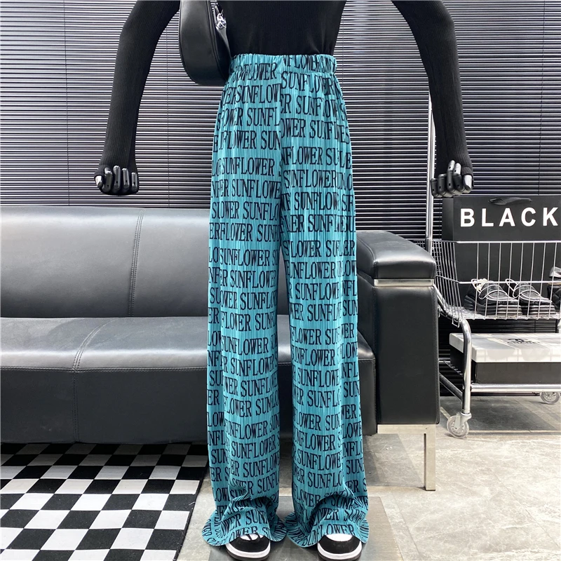 

New Brand Original Design Candy Color Lettered Printed Casual 2022 Fried Street Fashion Versatile Loose Draped Floor Trousers