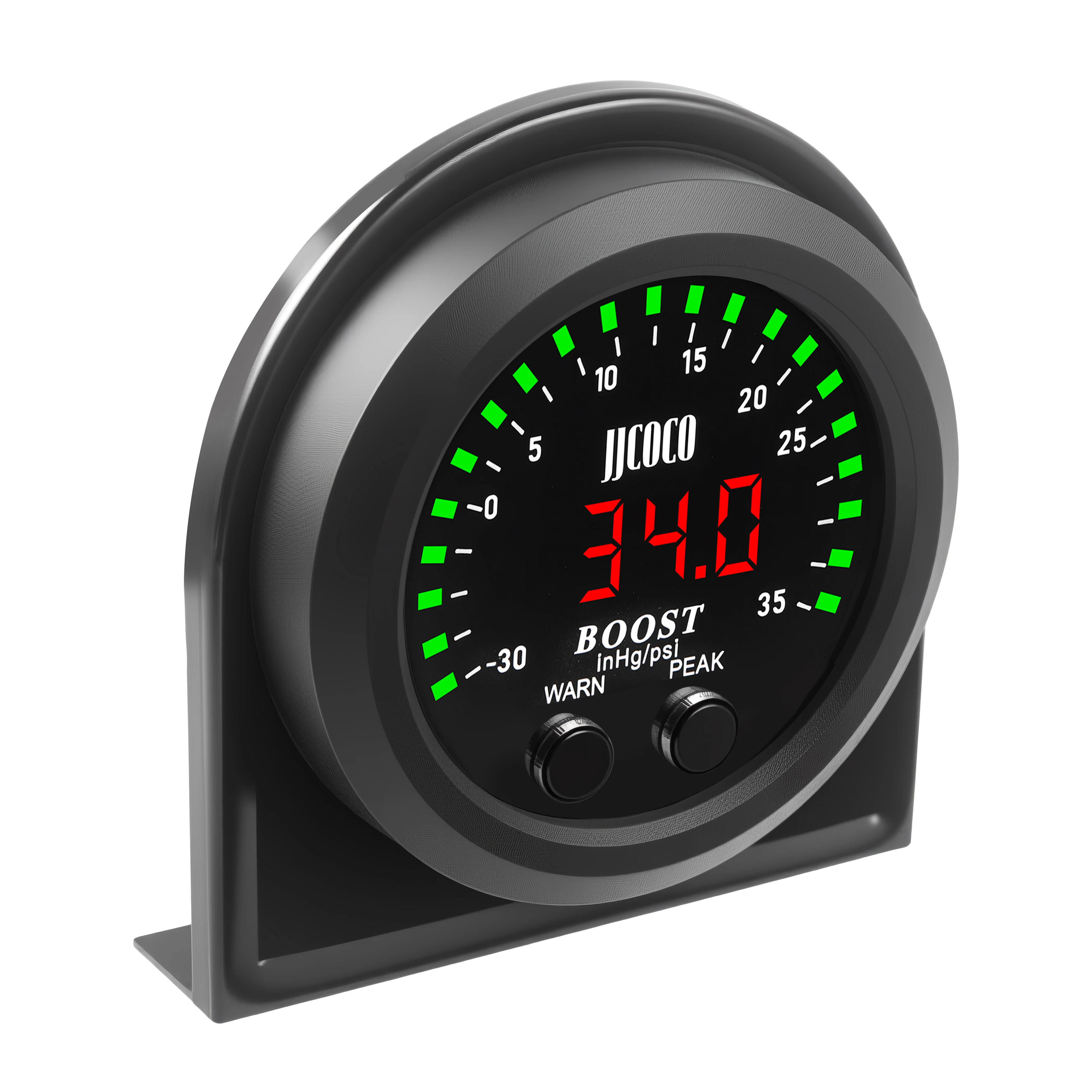 JJCOCO 52MM 2'' S-Series Boost Gauge -30~35 PSI Ultra-Thin Round With Red Light LED Display Vacuum Gauge Turbo Boost Meter