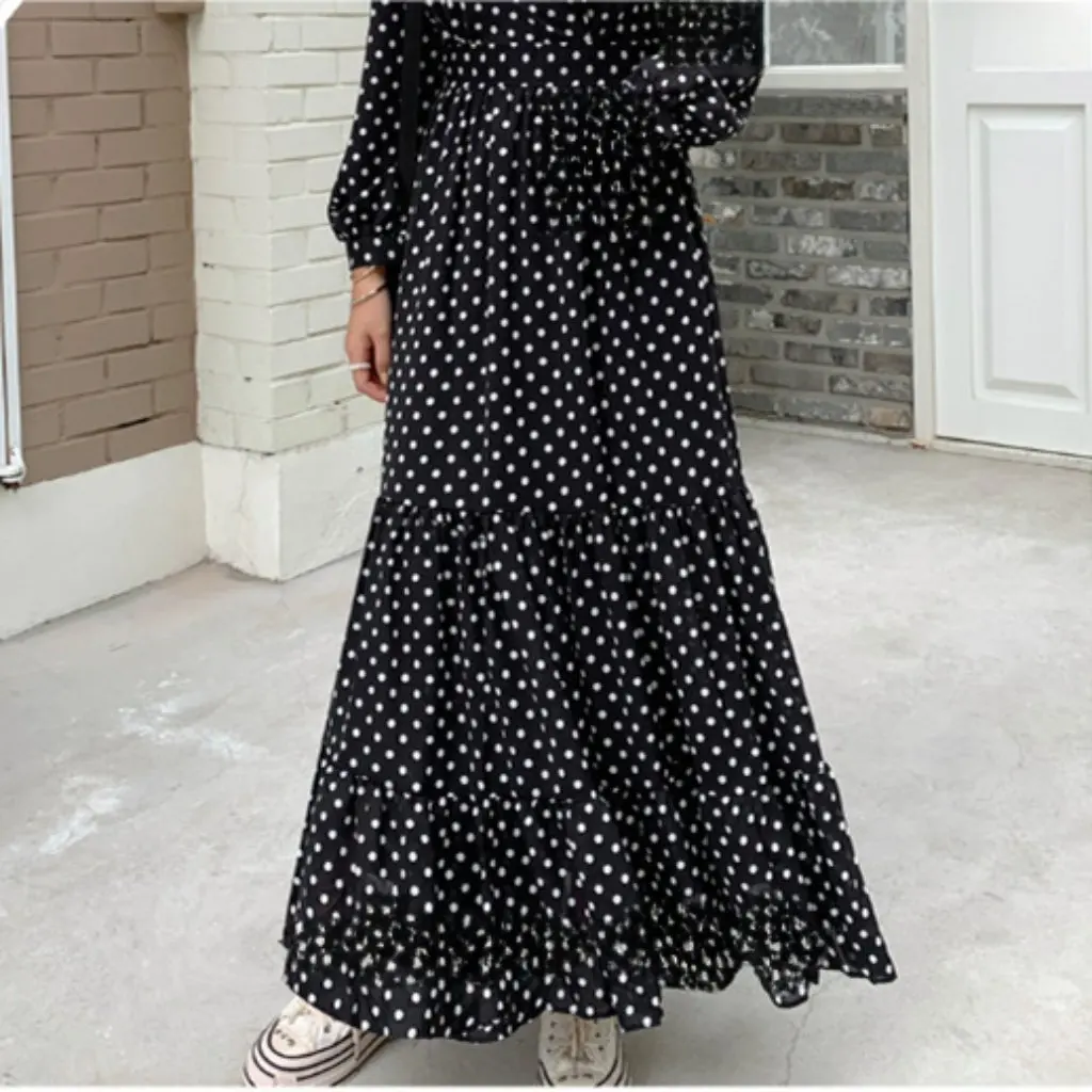 

Solid Color Long Skirt High Waist Organ Pleated Streamer Draped New Fashion Women's Midi Skirt