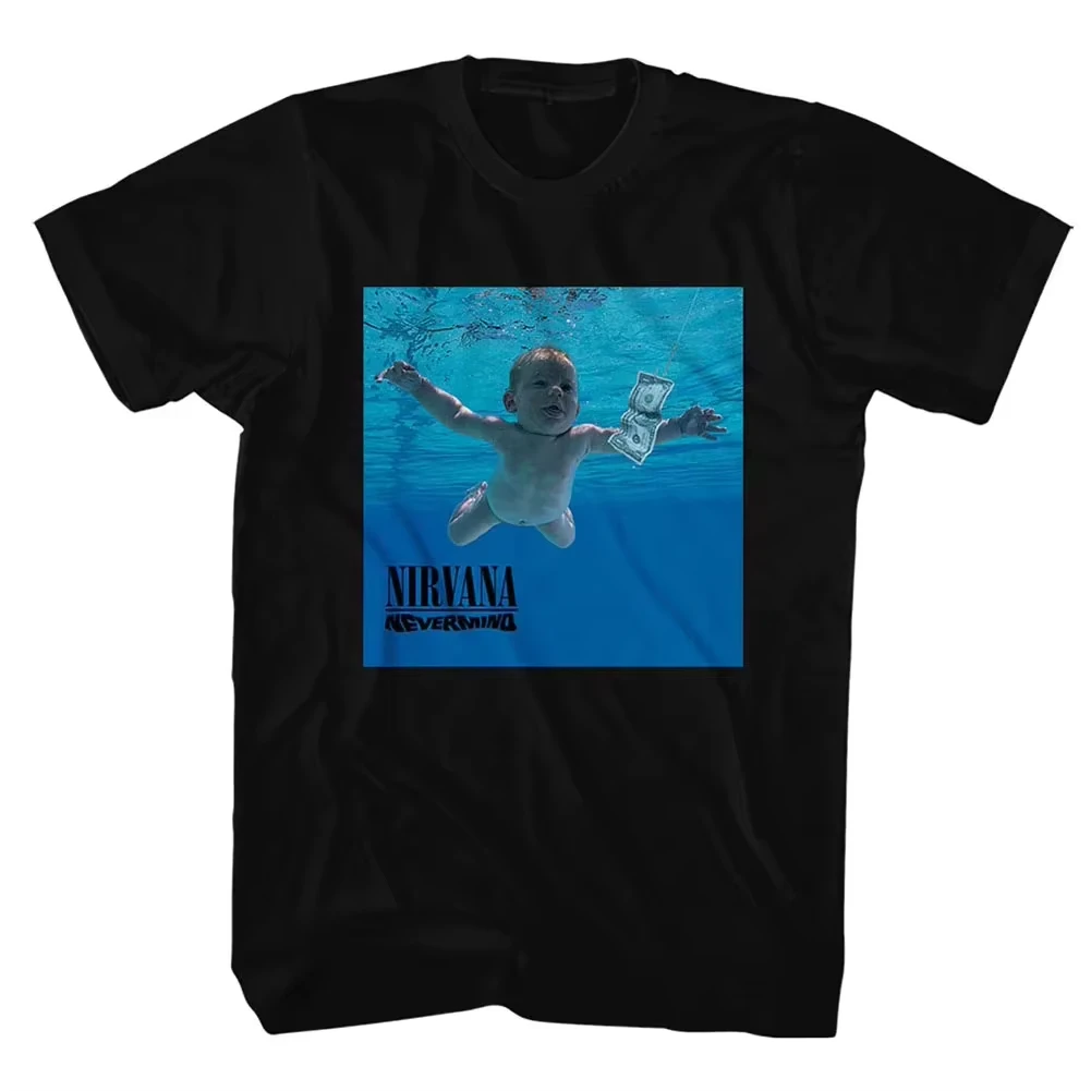 Nevermind Album Cover Black NIRVANA Band T-Shirt Graphic Tee for Men Women, Summer Casual Streetwear Short Sleeve Grunge Fan Top