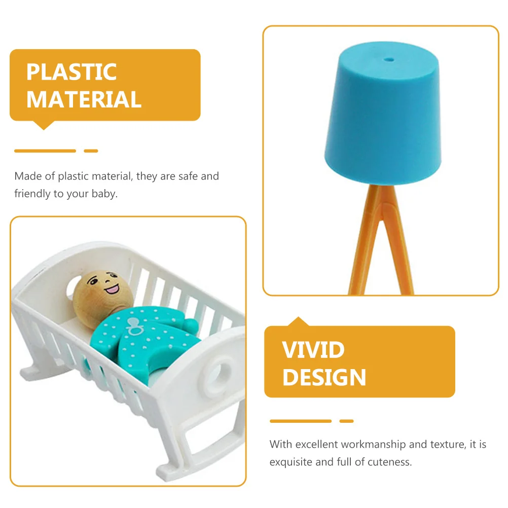 1 conjunto simulado em miniatura cama de bebê lâmpada chão decoração infantil requintado mini casa acessório móveis em miniatura ornamento mini