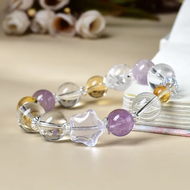 

White Crystal Citrine Star Bracelet Men's and Women's Light Luxury Fashion Lucky Bracelet, Gift
