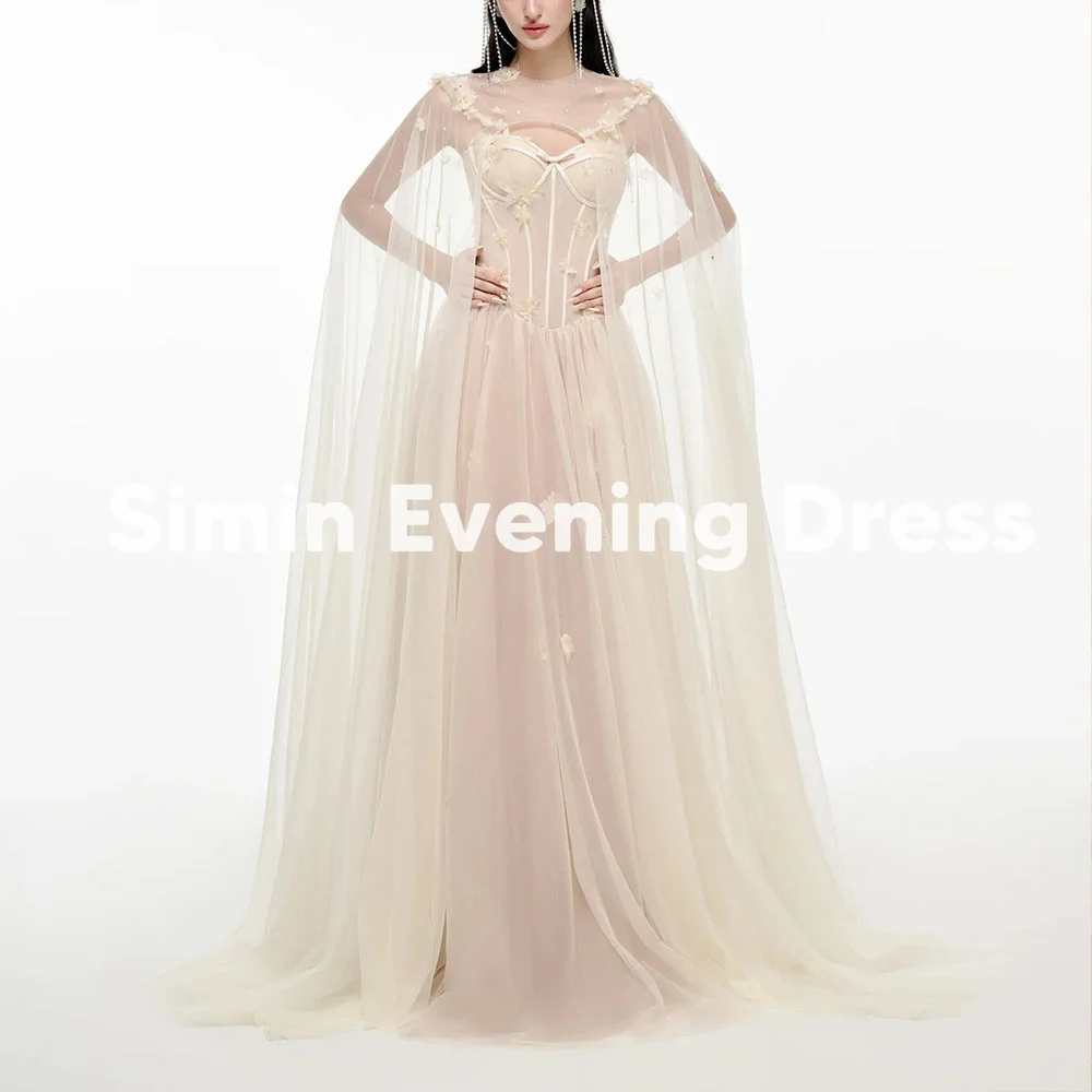 

Simin женские вечерние платья трапециевидной формы без бретелек с 3D цветами, элегантные платья без рукавов с шалью длиной до пола, 2025