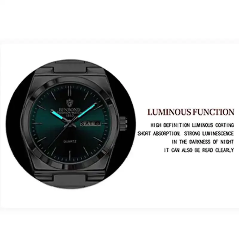BINBOND العلامة التجارية الفاخرة أزياء المرأة كوارتز ساعة جديدة الفولاذ المقاوم للصدأ الرياضة الأصلية للماء ليلة ضوء التاريخ السيدات ووتش