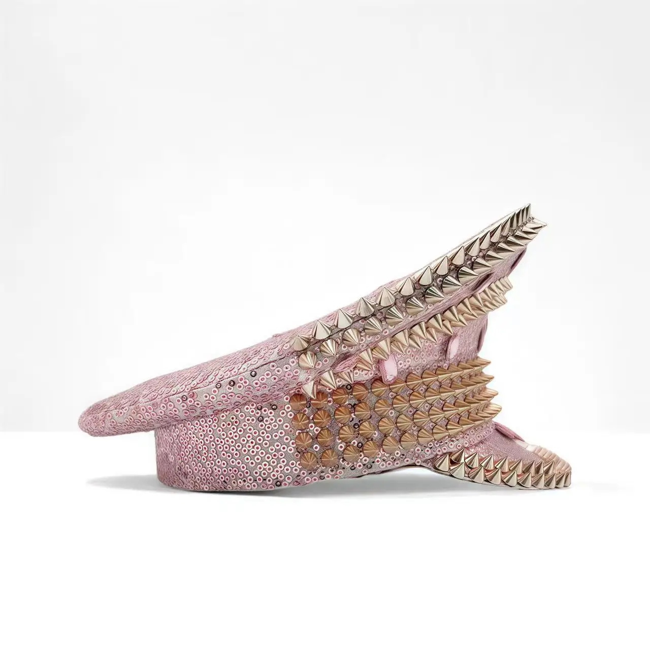 HongLuan Yellow Laser Leather Loop Captain Hat Rhinestone & Military Caps for Woman, Rave Festivals Accessories ＆ Party Cap Man