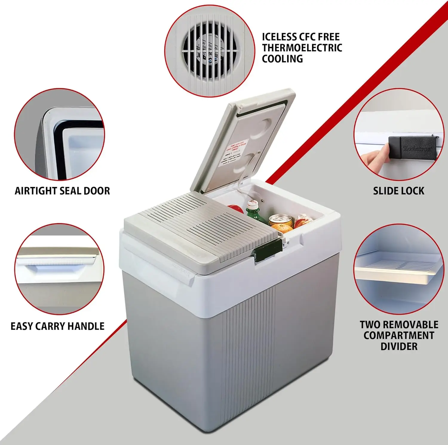 مبرد كهربائي محمول 12 فولت، ثلاجة كهربائية حرارية 33 كيو تي للسيارة والتخييم والسفر – رمادي/أبيض #4