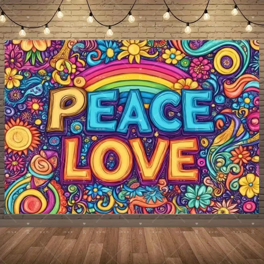 Bunter Hippie-Stil-Hintergrund, Liebe und Frieden, Partydekoration, Bohemian-Bus-Blumen, Fotografie-Requisiten, ästhetisches Zimmerbanner – Detail 2