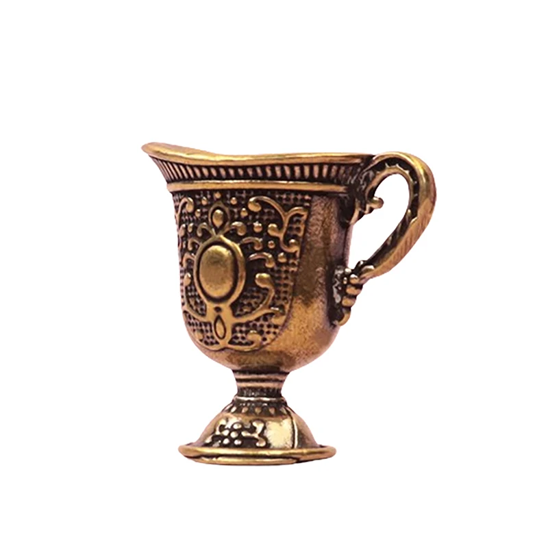 Mini juego de té de Buda de cobre antiguo, taza de té de cobre, llavero de latón, colgante, decoración para el hogar y la sala de estar, regalo artesanal