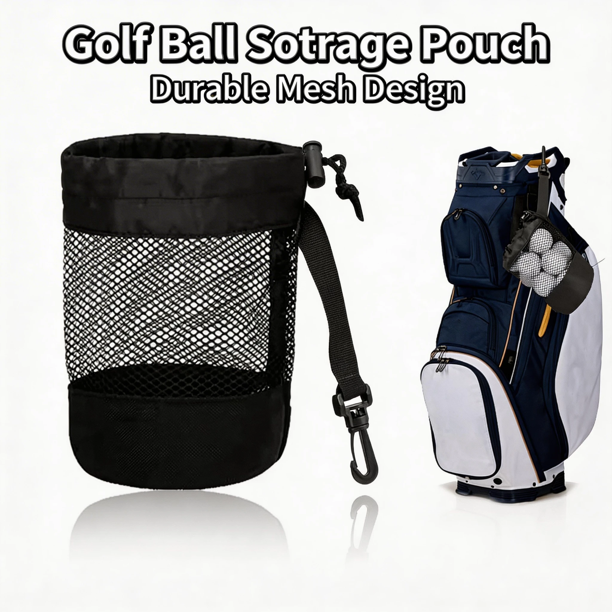 

Сумка для хранения мячей для гольфа из полиэстера, прочная, с затягивающимся шнурком, сетчатыми карманами, удобная для организации, сумка-органайзер для гольфа