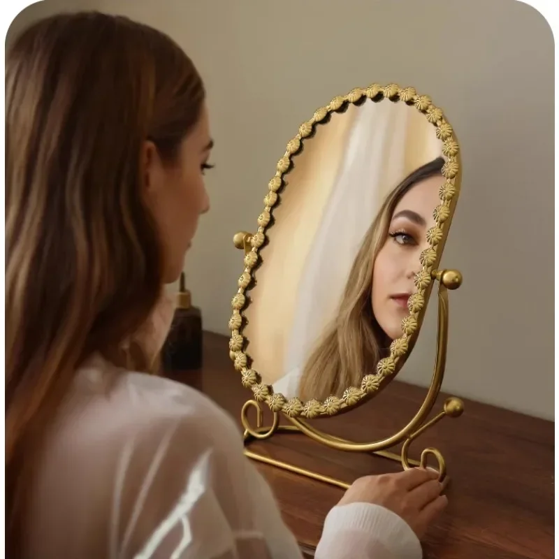 Retro Desktop Vanity Mirror European Style Vertical Dressing Mirror High-definition Mirror Gold Frame For Luxury Bedroom Decor​