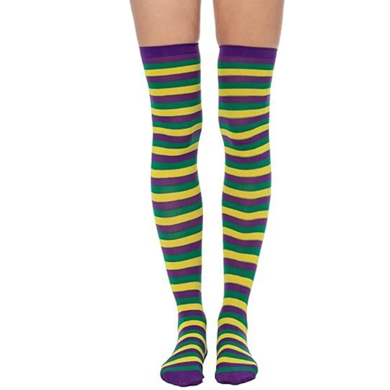 Cuissardes chaussettes hautes Mardi Gras carnaval fête Cosplay multicolore rayé bas