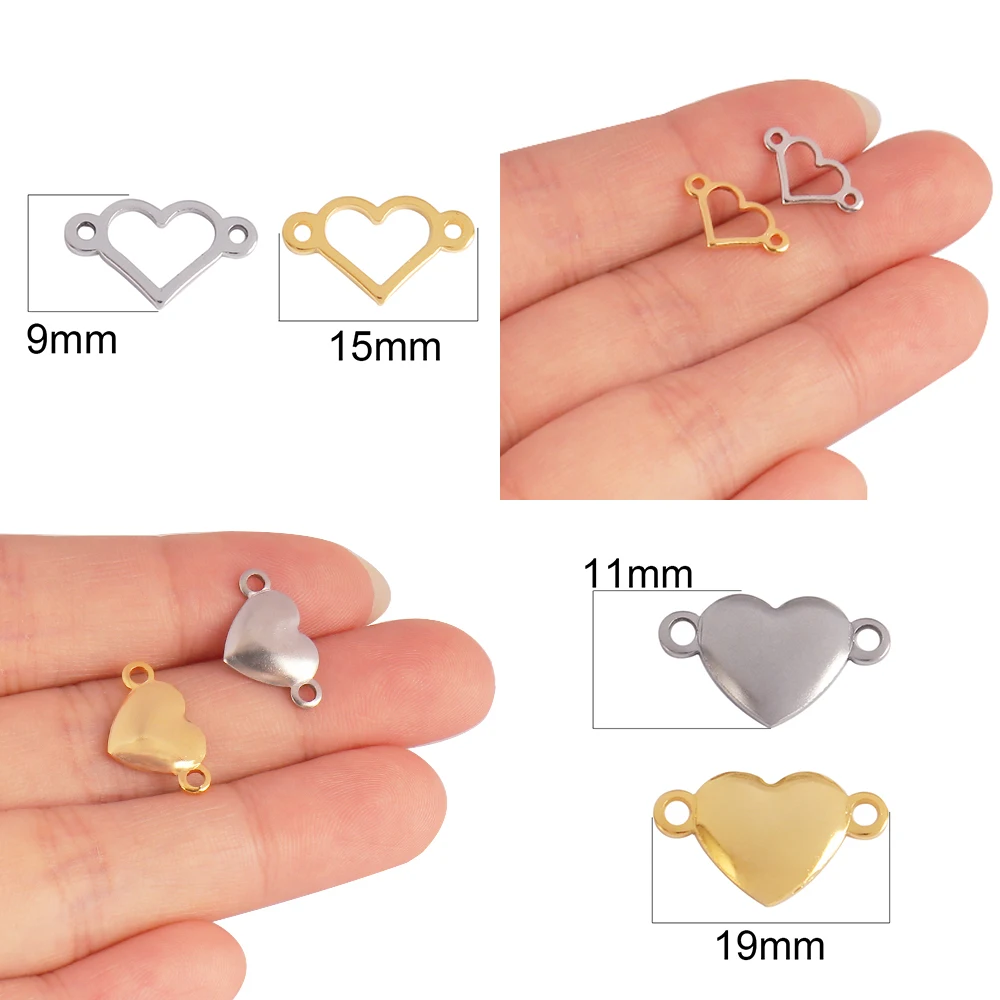 20pcs Stainless Steel Heart Charms Geometry Round Charms for Jewelry Making Supplies DIY Pendant Double Connector Accessories