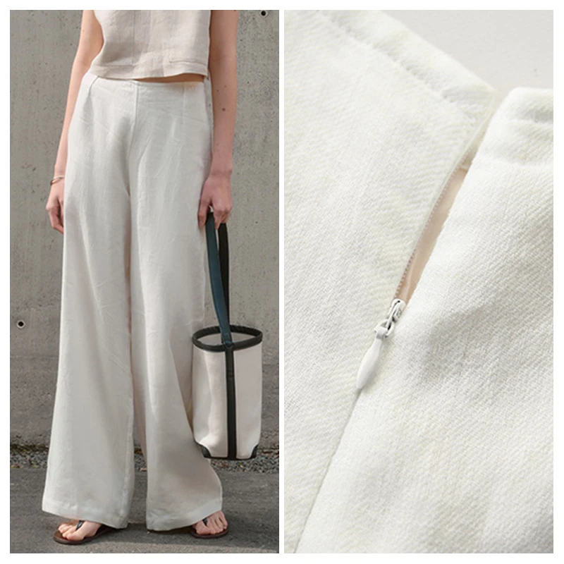 100% lin Simple pantalon à fermeture éclair mode femme pantalon ample 2026 printemps et été bureau dames décontracté mince pantalon à jambes larges
