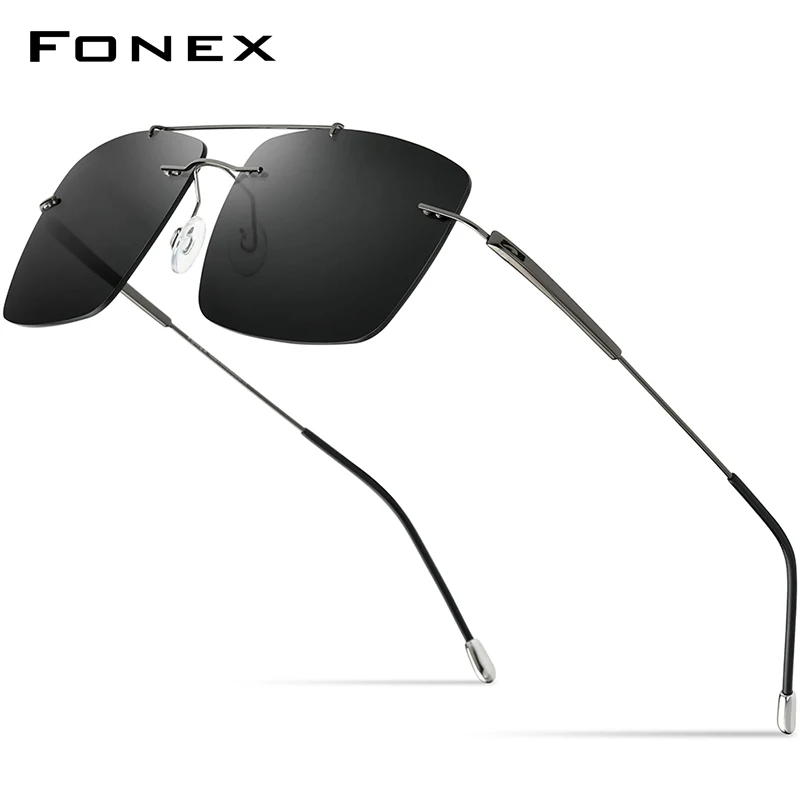 

FONEX Titanium Alloy Metal Castings Rimless Sun Glasses Men 2023 New Women Frameless Screwless Square Polarized Sunglasses 20009