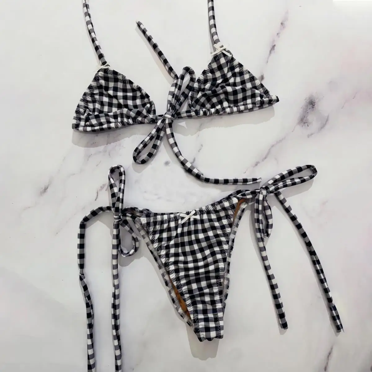 

Micro Bikinis 2026 New Swimwear Women Swimsuit Sexy Brazilian Bikini Set Plaid Print Beachwear Bathing Suit Lace biquini Female