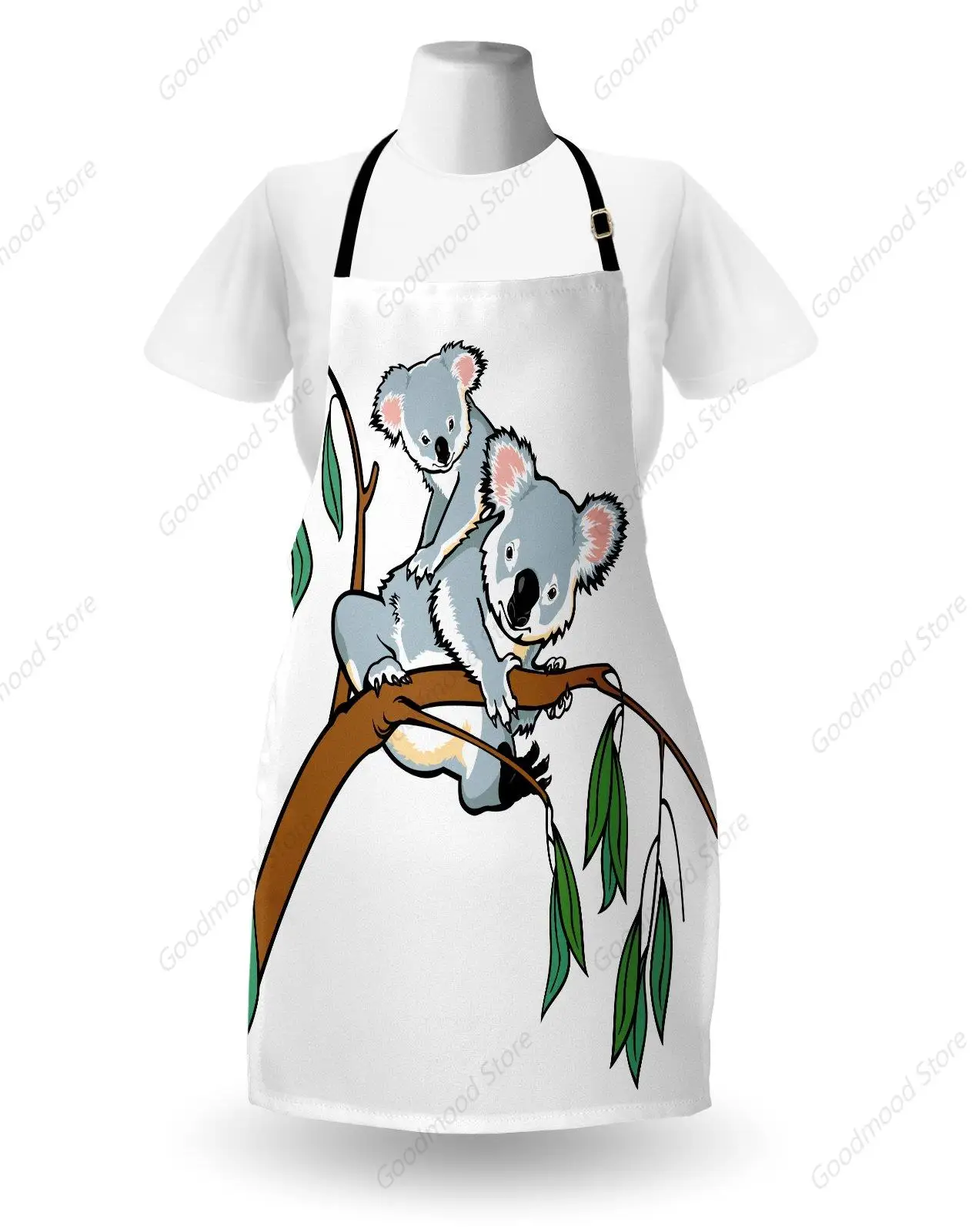 Tropical Animals Apron, Koala Climbing over Eucalyptus Tree Branch Wildlife Forest, for Cooking Gardening, Adult Size,