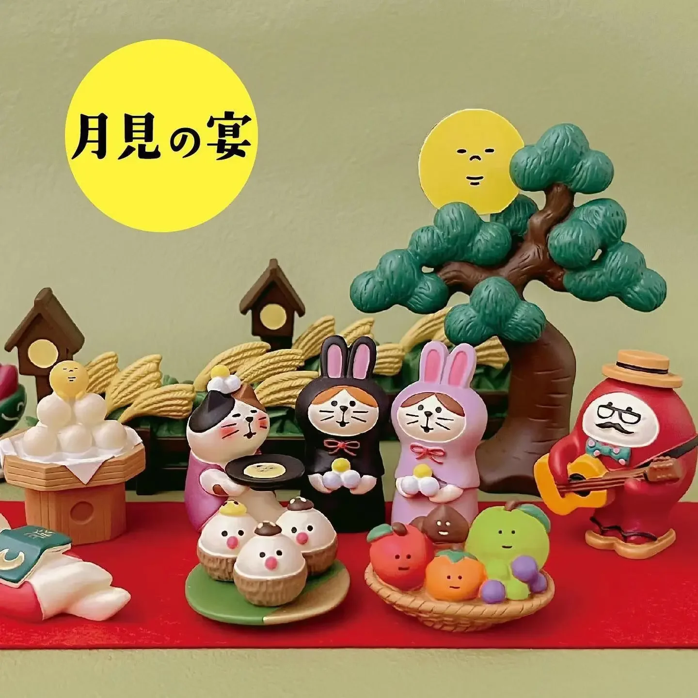 Mid-Autumn Festival-style Cat Ornaments ZAKKA Moon Cake Decoration Resin Desktop Ornaments INS Doll Crafts Collections Decora