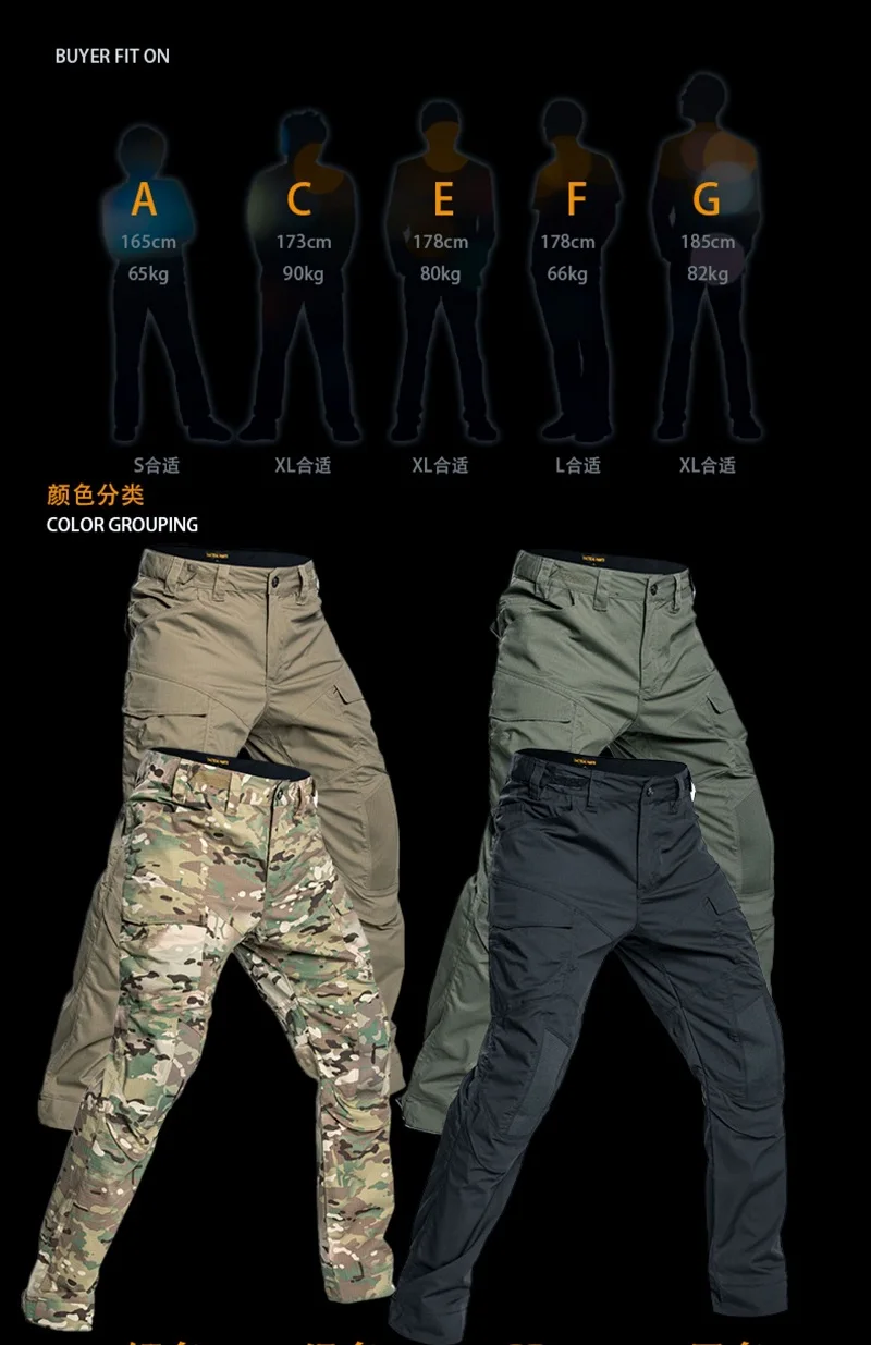 

Mens Multi pockets Hiking Tactical Pants Outdoor Training Combat Pants Straight Wear-resistant Waterproof Military Work Trousers