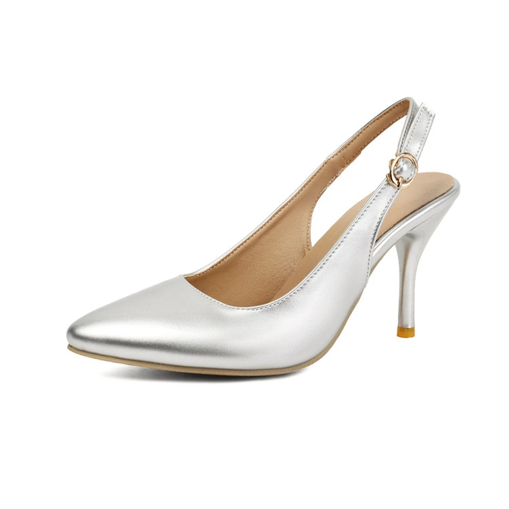 

33-45 Large Size Women's Patent Leather Pointed Toe Slingback Stiletto Pumps High Heels Dress Shoes 5 Colors Option A03-3