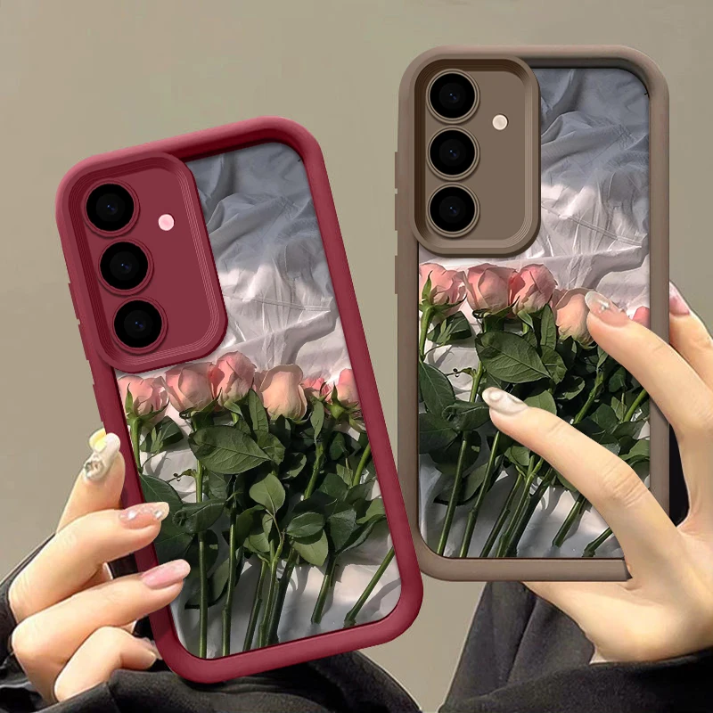 Rose ดอกไม้ซิลิโคนสําหรับ Samsung Galaxy S25 Edge S24 S23 Ultra S22 Plus A56 A36 A26 A16 A55 A15 a54 S24 s21 s23 FE ฝาครอบ