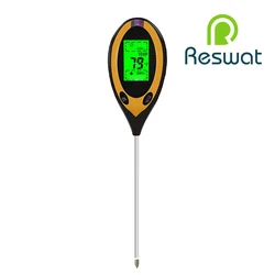 Reswat Digital Soil Detector Portable 4-in-1 Professional Tool PH Moisture Sunlight Tester Sensor Kits Used For Gardens Farms