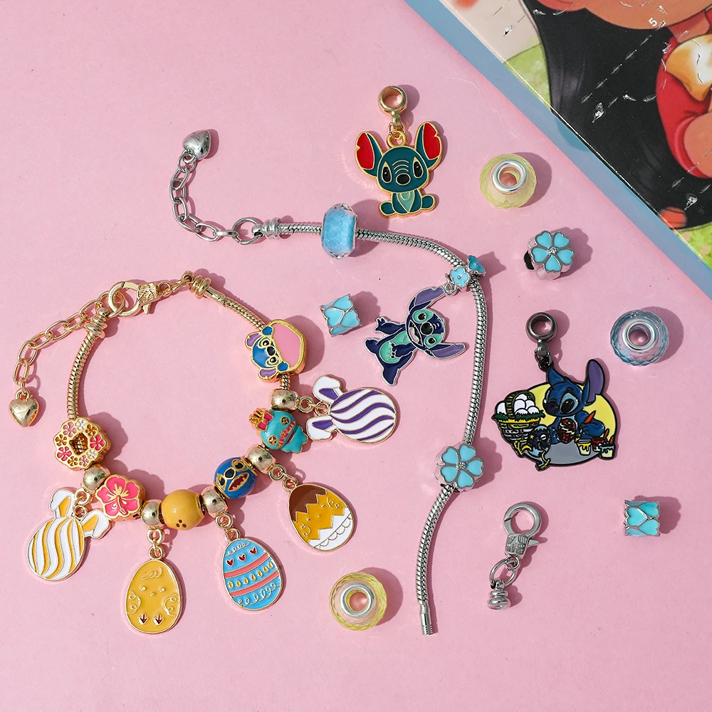 Disney clássico animação série mickey donald ponto winnie the pooh diy frisado pingente pulseira caixa cega conjunto brinquedo festa presente