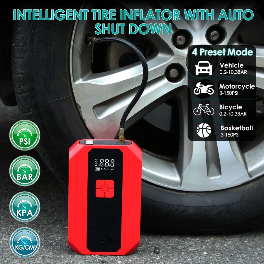 Draagbare Auto Jump Starter Luchtcompressor 1500A 400PSI Auto Acculader Jump Starter Power Bank LED Zaklamp Digitale Band I