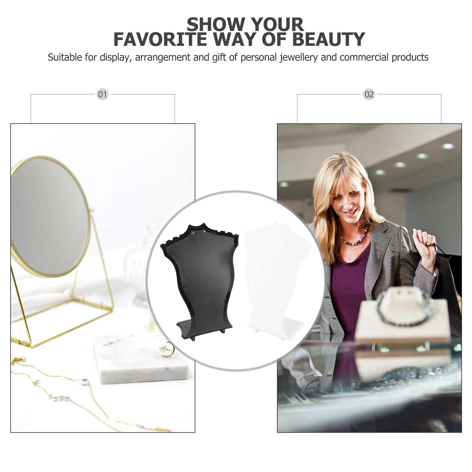 2Pcs Necklace Display Holder Stand Jewelry Organizer Bust for Home Store Trade Show Use Display Necklace Holder