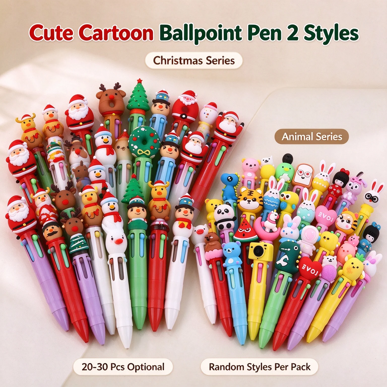 Cute Cartoon Ballpoint Pen 20-30 Pcs Random Christmas Santa Animal Rabbit Multicolor Pen Kids School Office Stationery Gift