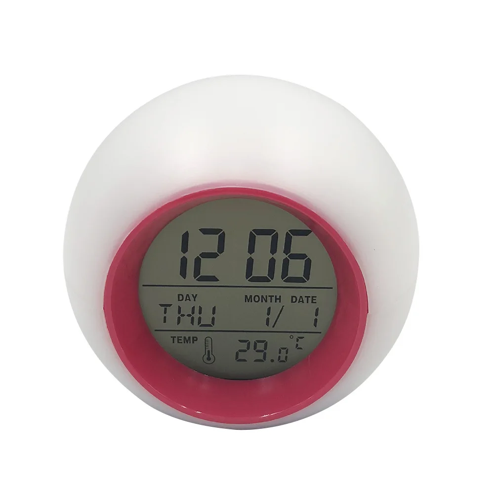 

Ball Night Light Led Display Clock 7 Colors 12/24 Hour Thermometer Bedtime Trainer For Safe Abs Silicone Multi