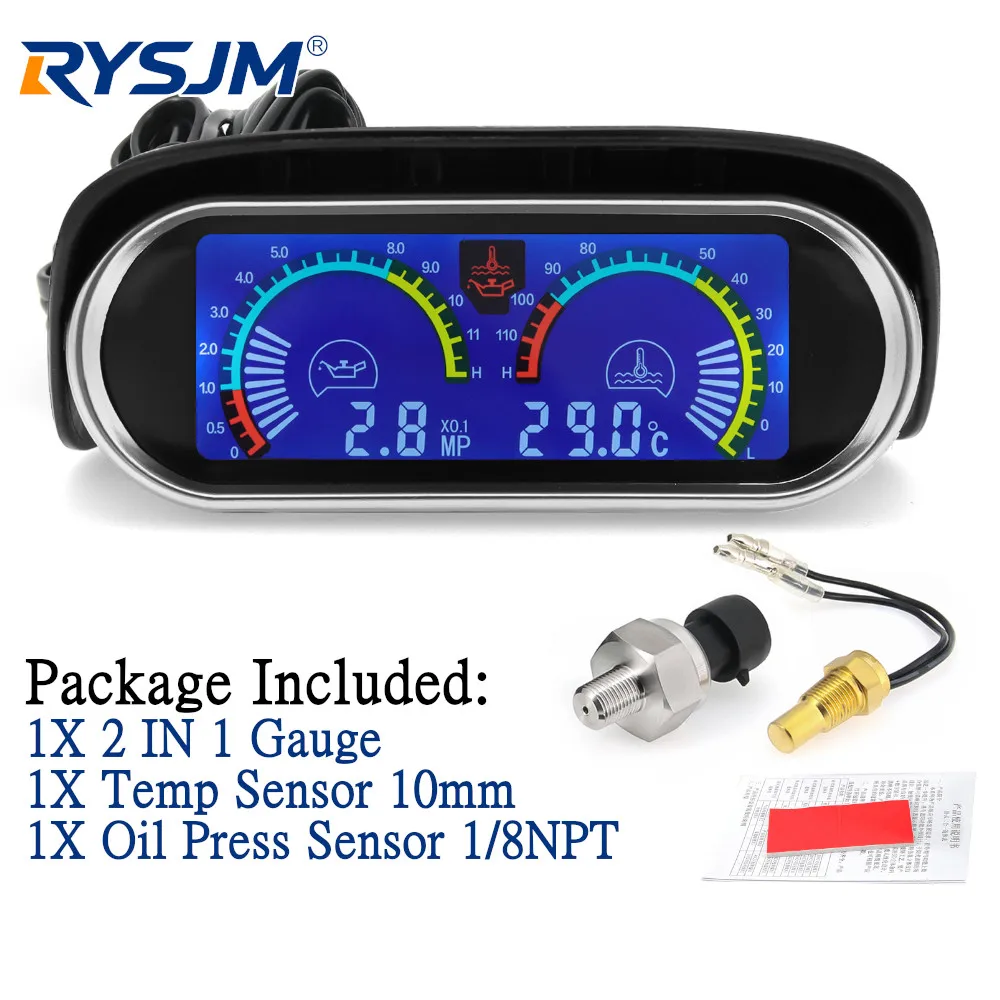 Medidores Digitais Universais 2 em 1 para Carros: Medidor de Pressão de Óleo + Medidor de Temperatura da Água com Sensor de Temperatura e Pressão para Carros e Caminhões 12V/24V