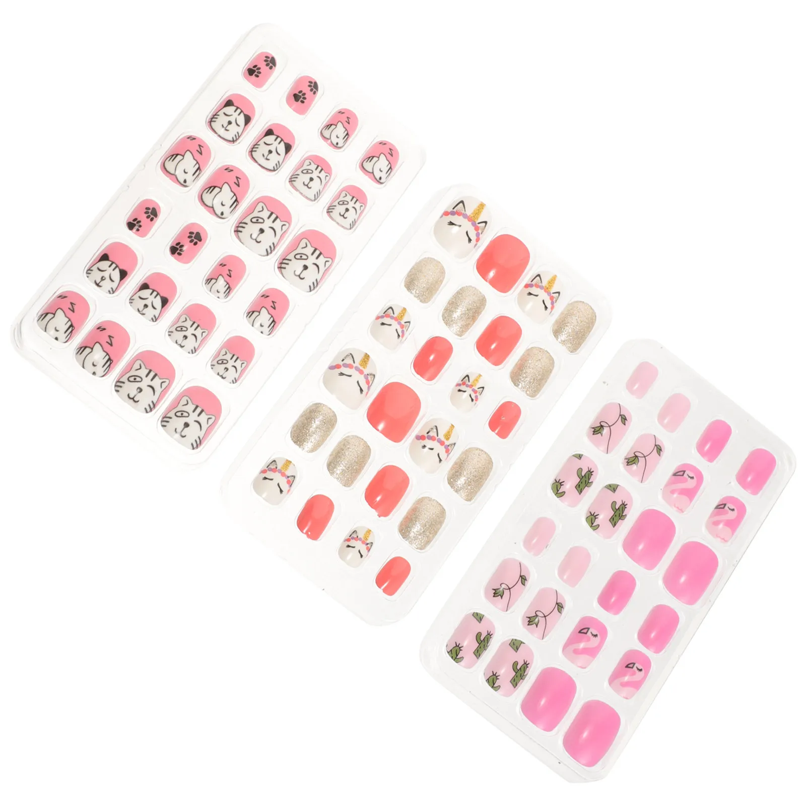 

72pcs Children False Nails Full Cover Press On Fake Nail Art Decor Piece Kids Artificial Short Lovely Cartoon Nail