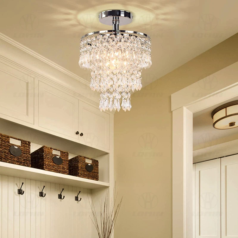 GEW Modern Crystal Bedside Tassel Hanging Pendant Ceiling Chandelier for Home Decor Aisles Porches Bedroom Crystal Light