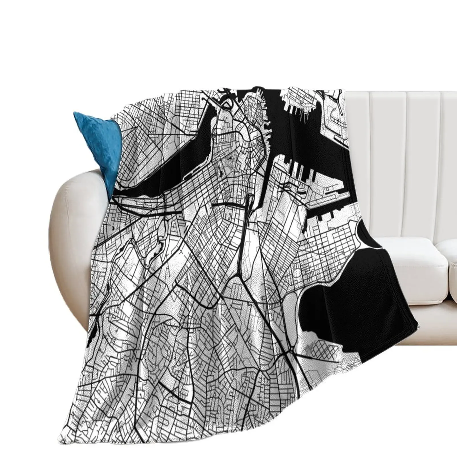 Boston Map - Black Inverted Throw Blanket Warm For Baby for sofa Travel Blankets