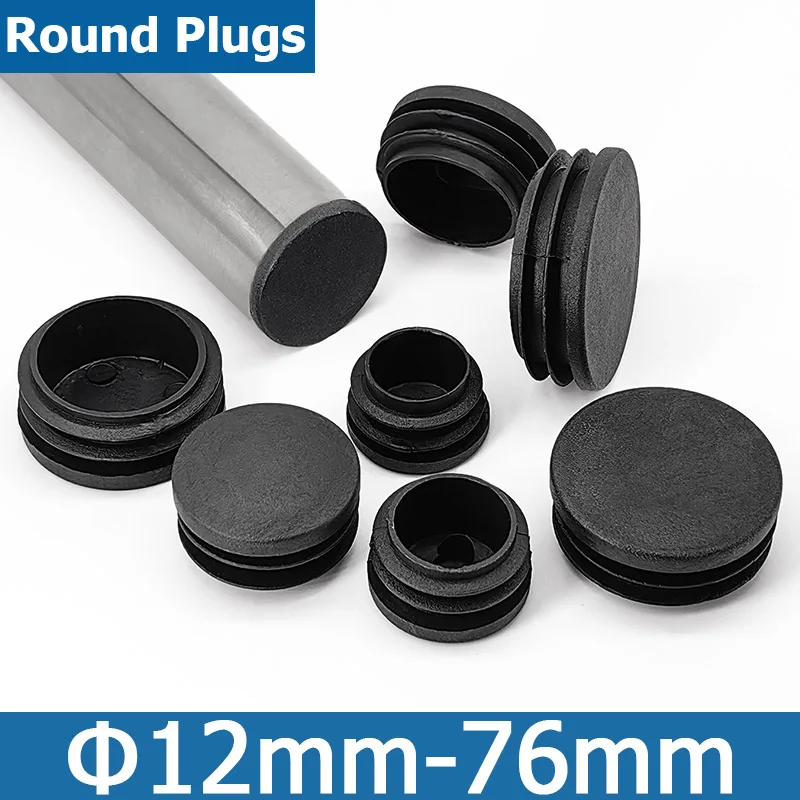 1/4/10/50pcs Black Round Plugs Pipe Tube Cap Plastic Tubing End Cap Glide Insert Blanking End Plug 12/14/16/19/20/22/25/28-76mm