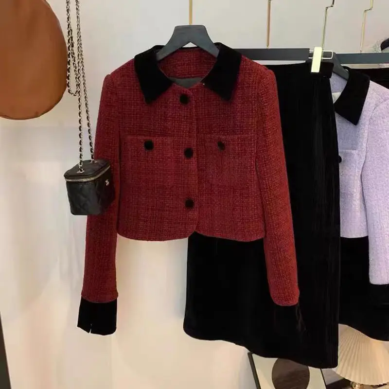 

Women 2024 Autumn Winter New Small Fragrance Coat Female Turn Down Collar Loose Jackets Ladies Pockets Buttons Overcoats Q232