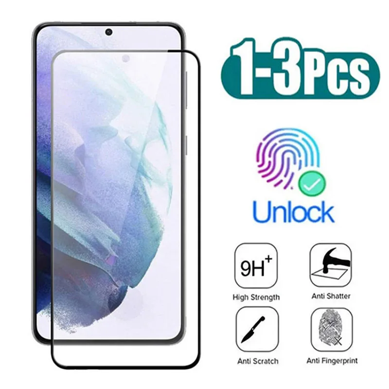 

1-3Pcs Silk Printing Tempered Glass For Samsung Galaxy S21 S22 S23 Plus Fingerprint Unlock Screen Protectors For Note 20 Glass